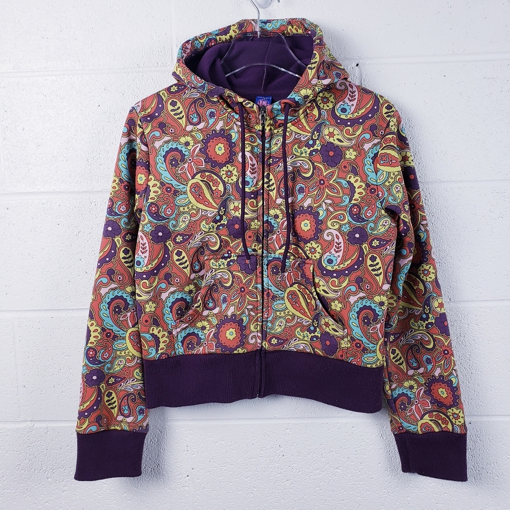 Burton‎ All Over Floral Full Zip Hooded Sweatshirt Jacket Girls Size XL